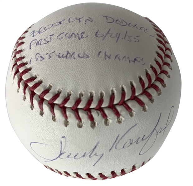 Sandy Koufax Rare Signed LE /55 OML Baseball w/ "Brooklyn Dodger First Game 6/24/55, 1955 World Champs" Inscription! (Beckett/BAS Guaranteed)