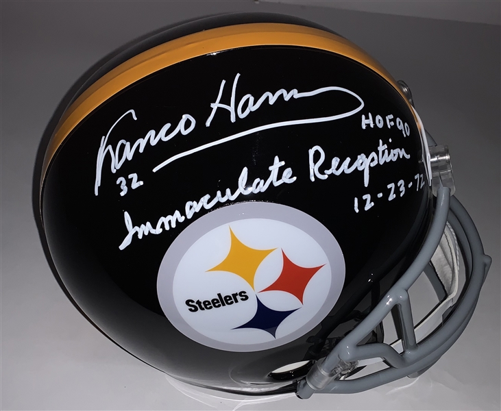 Franco Harris Signed & "HOF 90 - Immaculate Reception" Inscribed Steelers Replica Helmet (Beckett/BAS Guaranteed)