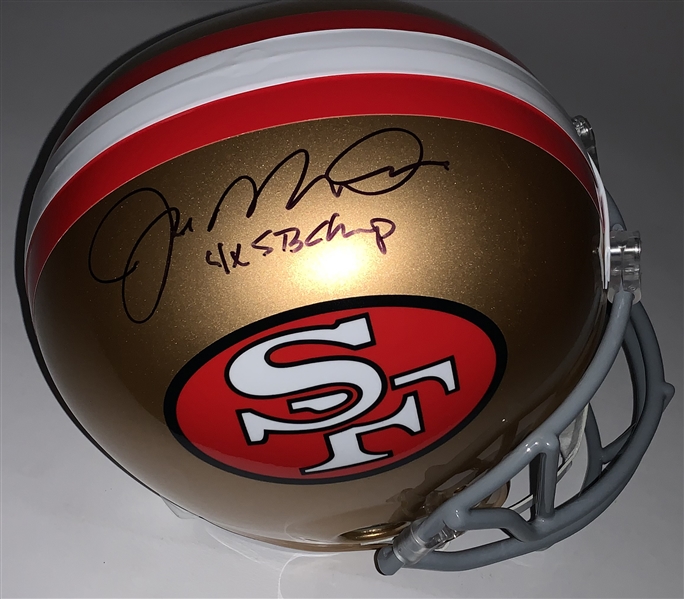 Joe Montana Signed & "4 x Super Bowl Champ" Inscribed Replica Helmet (Beckett/BAS)