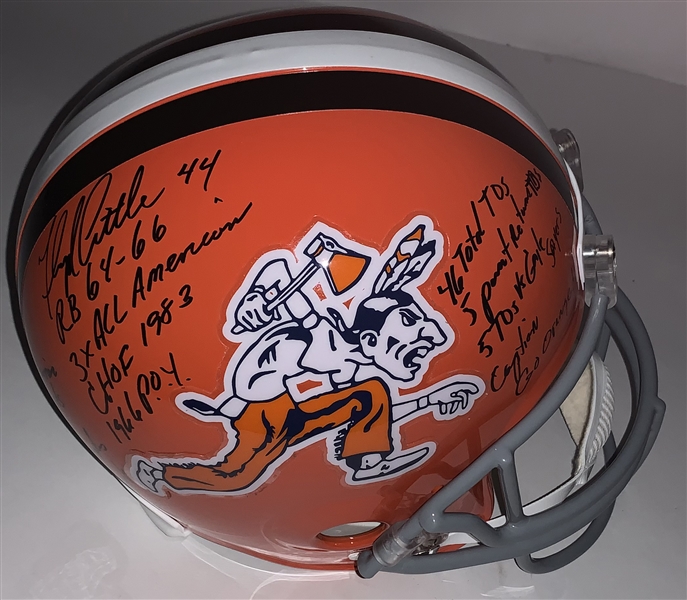 Floyd Little Impressive Signed & Career Stat Inscribed Full Size Replica Throwback Syracuse Helmet (JSA)