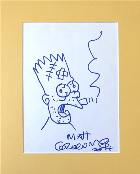 The Simpsons: Matt Groening Hand Drawn & Signed 8" x 11" Bart Simpson Sketch in Matted Display (Beckett/BAS Guaranteed)