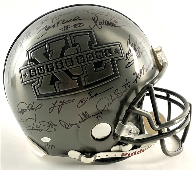 Super Bowl MVPs Limited Edition Full Sized Pewter Helmet with Brady, Montana, Namath, etc. (#1/40)(35 Sigs)(Beckett/BAS LOA)