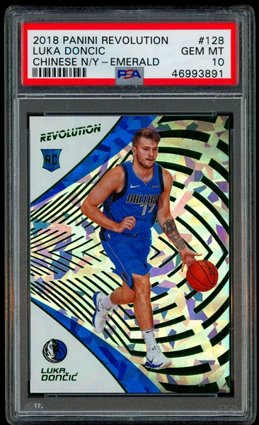 2018-19 Luka Doncic Panini Revolution Chinese New Year Emerald Rookie Card (04/88) :: PSA Graded GEM MINT 10