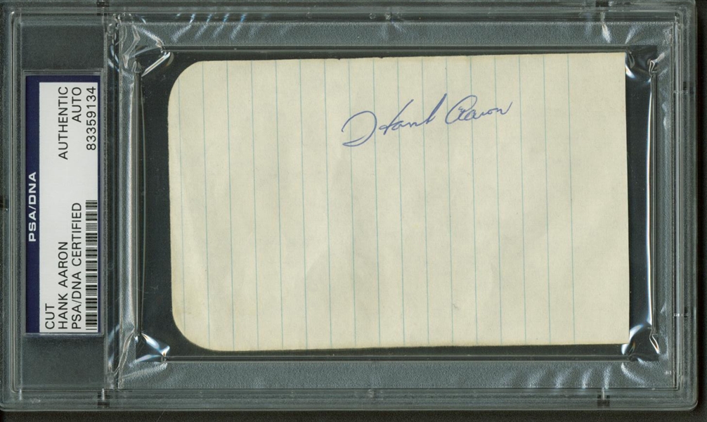 Hank Aaron Vintage Signed 3" x 5" Album Page (PSA/DNA Encapsulated)
