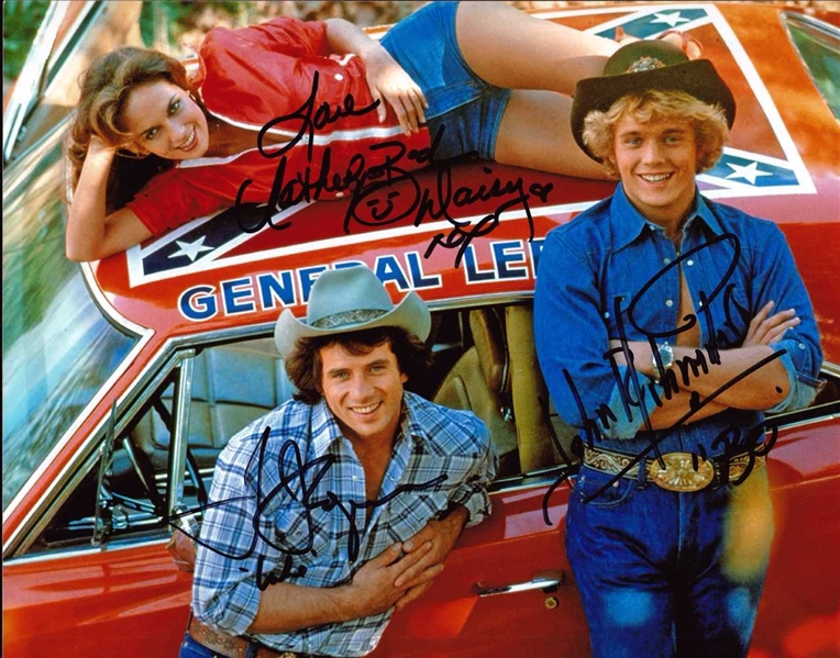 Dukes of Hazzard In-Person Signed 8" x 10" Color Photo with Bach, Schneider & Wopat (Beckett/BAS Guaranteed)