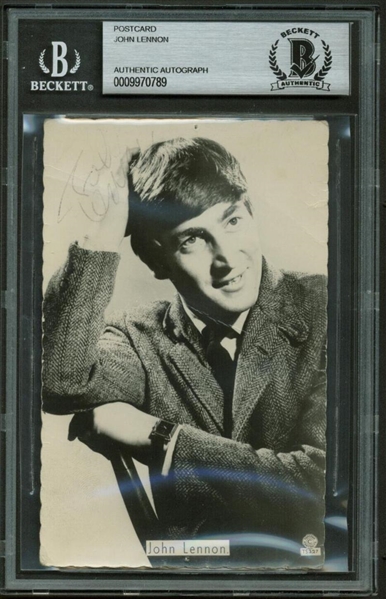 The Beatles: John Lennon Vintage Signed 3" x 5" Promotional 1962 Photograph (Beckett Encapsulated)