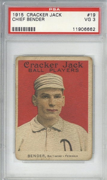 Chief Bender Original 1915 Cracker Jack #19 Baseball Card (PSA/DNA VG 3)