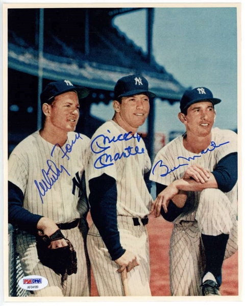 Mickey Mantle, Billy Martin & Whitey Ford Signed 8" x 10" Photograph (PSA/DNA)