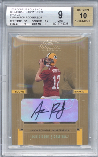 Aaron Rodgers Signed 2005 Donruss Classics Significant Signatures LE /25 Rookie Card (BGS 9 10)