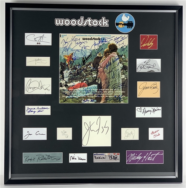 Impressive Woodstock Custom Framed Display with 30+ Signatures from Legendary Musicians Who Appeared at the Show! (JSA LOA)