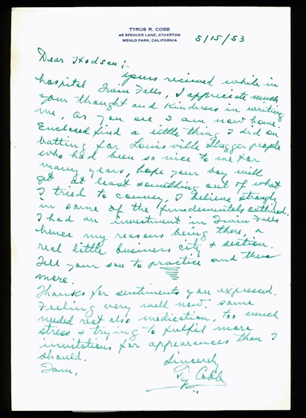 Ty Cobb Handwritten & Signed Letter with Great Baseball Content (PSA/DNA)