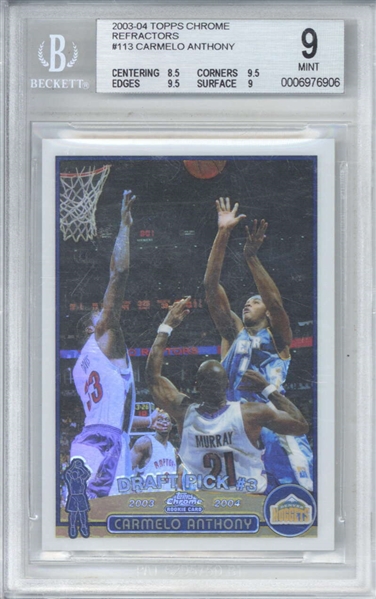 Carmelo Anthony 2003-04 Topps Chrome Refractor #113 Rookie Card - Beckett BGS MINT 9