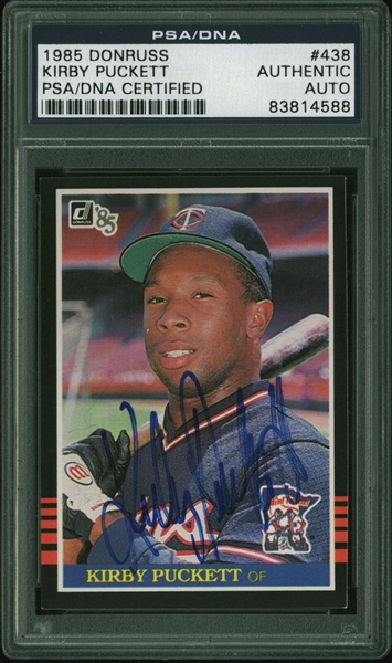 1985 Kirby Puckett Signed Donruss #438 Rookie Card (PSA/DNA Encapsulated)