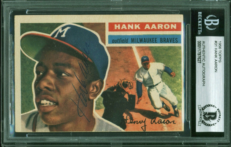 Hank Aaron Signed 1956 Topps #31 Baseball Card (Beckett/BAS Encapsulated)