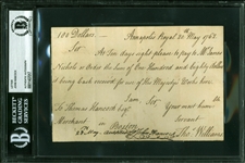 John Hancock Rare Signed Promissory Note (Beckett/BAS Encapsulated)