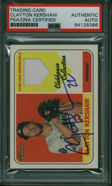 Clayton Kershaw Signed 2019 Topps Heritage Clubhouse Collection Trading Card (PSA/DNA)