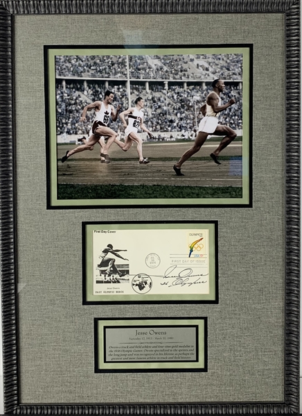 Jesse Owens Rare Signed "Past Olympic Heros" First Day Cover 15.5" x 22" Display (Beckett/BAS Guaranteed)