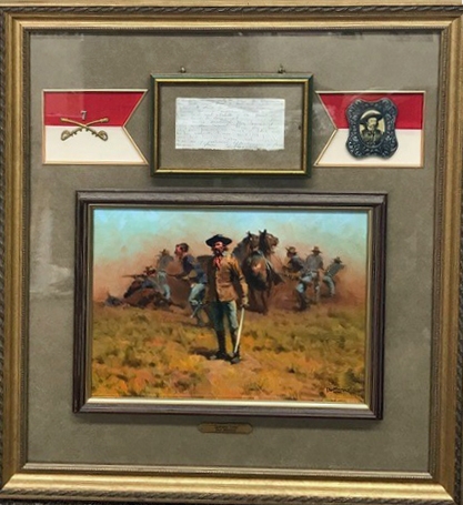 General George Custer Signed Civil War Era Letter in Custom Framed Display with Original Painting (PSA/DNA) 