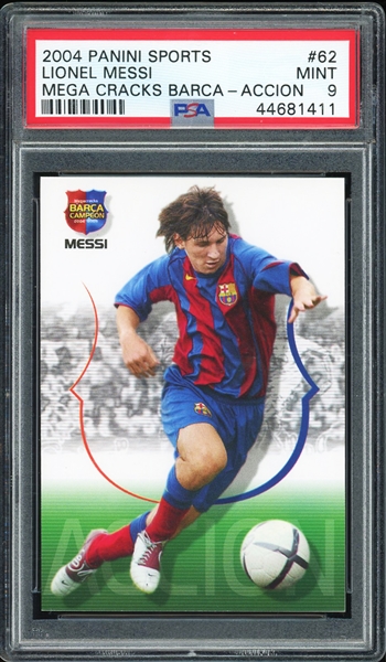 2004 Lionel Messi Panini Sports Mega Cracks Barca-Accion #62 Rookie Card - PSA Graded MINT 9
