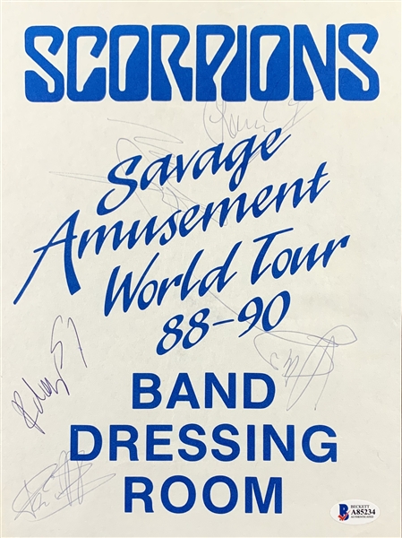 The Scorpions Rare Band Signed Dressing Room Sign from 88-90 Savage Amusement World Tour (Beckett/BAS)