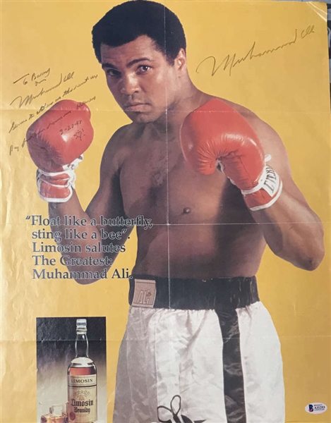 Muhammad Ali Vintage Twice Signed 18" x 24" Poster w/ Heart Sketch! (Beckett/BAS)