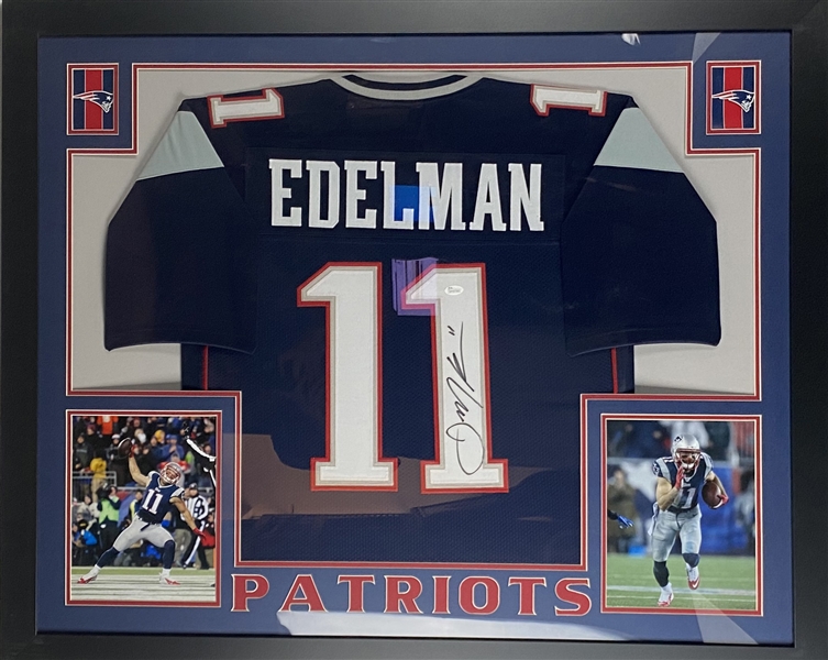 Julien Edelman New England Patriots Signed Jersey Framed 35.5" x 43.5" Display (JSA)