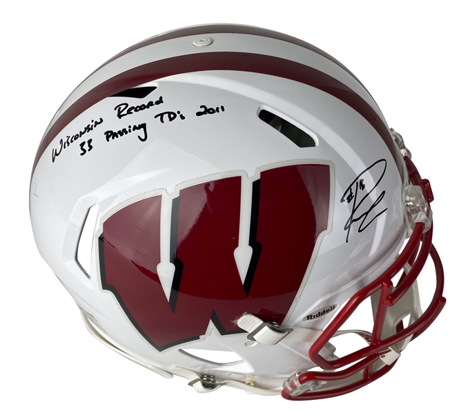 Russell Wilson Rare Signed & Inscribed PROLINE Wisconsin Badgers SPEED Helmet (JSA)