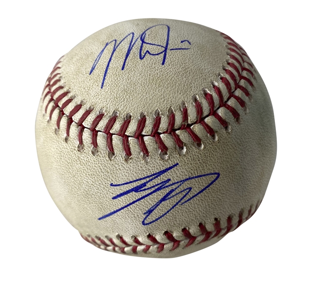 Mike Trout & Shohei Ohtani Dual Signed & Game Used OML Baseball :: Ball Pitched Both Players! (PSA/DNA & MLB)