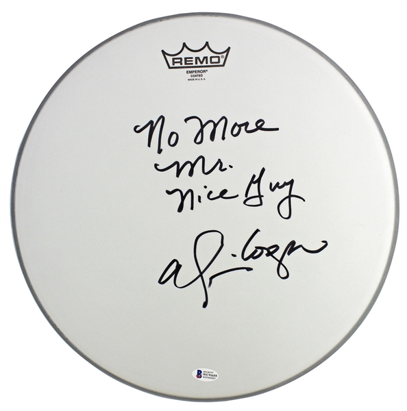 Alice Cooper Signed 14-Inch Remo Drumhead with "No More Mr. Nice Guy" Inscription (Beckett/BAS)