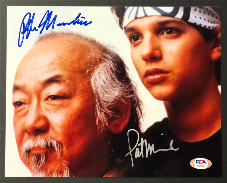 The Karate Kid: Pat Morita & Ralph Macchio Signed 8" x 10" Color Photo with Signing Photo (PSA/DNA LOA)