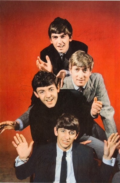 The Beatles ULTRA RARE Group Signed 9.5" x 14.5" Color Pin-Up Poster (c.1963-64)(Tracks UK LOA & Beckett/BAS Guaranteed)