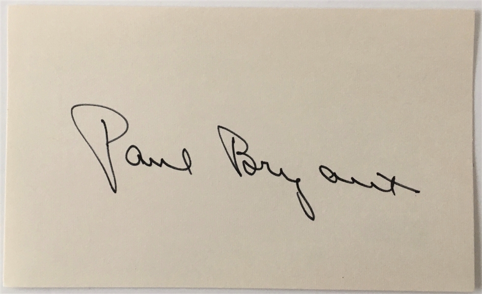 Paul Bear Bryant Signed 3" x 5" Index Card (Beckett/BAS LOA)