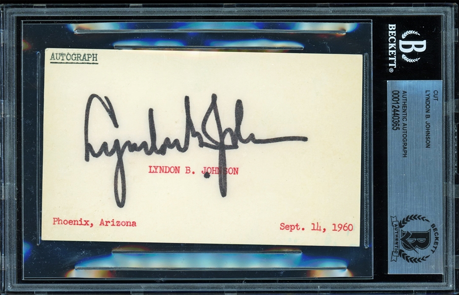 Lyndon B. Johnson Signed 3" x 5" Index Card with Superb Autograph (Beckett/BAS Encapsulated)