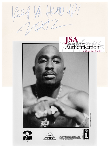 Tupac Shakur Signed Interscope Records 8" x 10" Publicity Photo with Desirable "Keep Ya Head Up" Inscription! (JSA LOA)