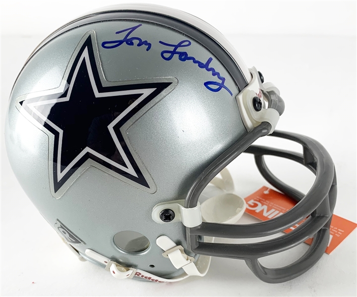 Tom Landry Signed Dallas Cowboys Mini Helmet (Beckett/BAS LOA)