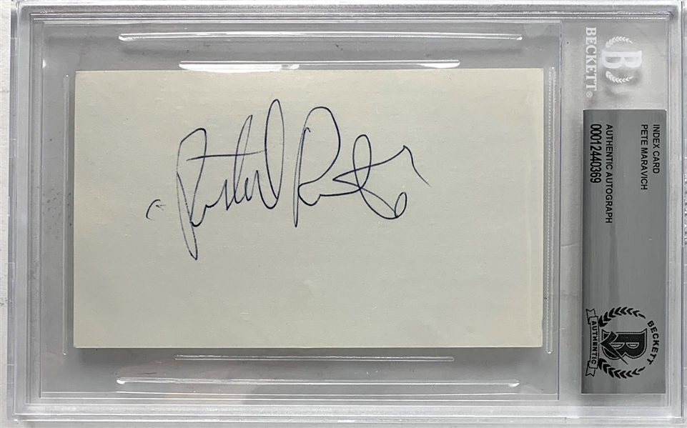 Pistol Pete Maravich Vintage In-Person Signed 3" x 5" Index Card (Beckett/BAS Encapsulated)