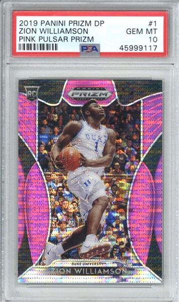 Zion Williamson 2019 Panini Prizm DP Pink Pulsar Prizm #1 Rookie Card (PSA Graded GEM MINT 10)