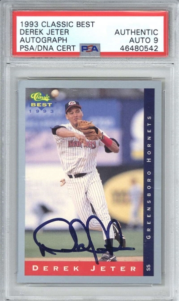 Derek Jeter Signed 1993 Classic Best Pre-Rookie Card (PSA Graded MINT 9 Autograph)