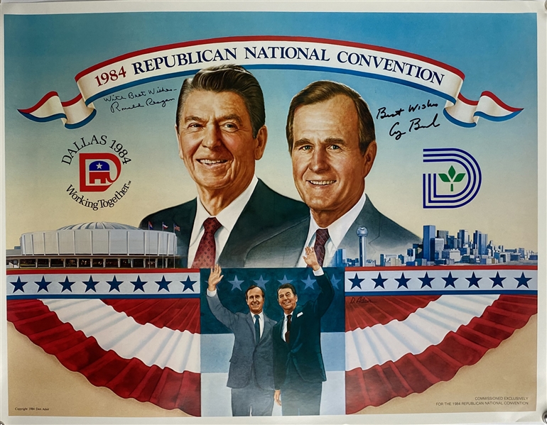 Ronald Reagan & George H.W. Bush Signed 19" x 25" 1984 Republican National Convention Poster (JSA)