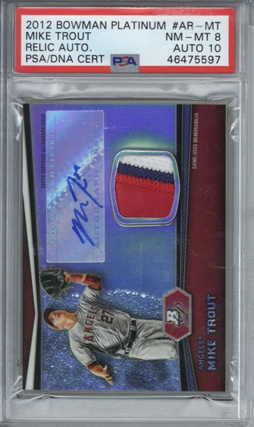 Mike Trout Signed 2012 Bowman Platinum Relics Rookie Card (PSA Graded 8 w/ 10 Auto)