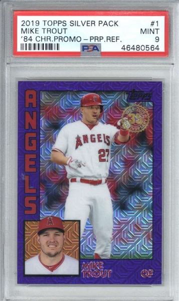 Mike Trout 2019 Topps Silver Pack Purple Refractor #1 /75 Trading Card (PSA Graded MINT 9)