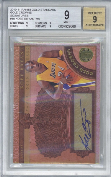 Kobe Bryant Signed 2010-11 Panini Gold Standard Gold Crowns #10 /49 Trading Card (Beckett/BGS Graded 9 w/ 9 Auto)