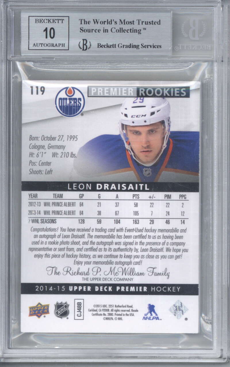 Lot Detail - Leon Draisaitl Signed 2014-15 Upper Deck Premier Jersey ...