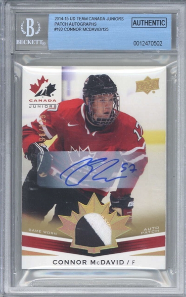 Connor McDavid Signed 2014-15 Upper Deck Team Canada Juniors Patch #183 /125 Rookie Card (Beckett/BGS Graded 10 Auto)