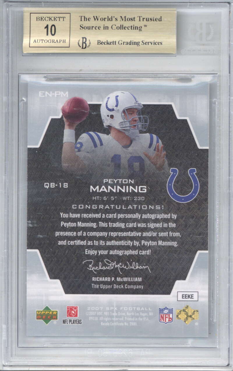 Lot Detail - Peyton Manning Signed 2007 SPX Endorsements Trading Card ...