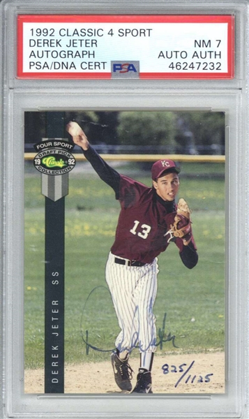 Derek Jeter Signed 1992 Classic 4 Sport /1125 Trading Card (PSA Graded NM 7)