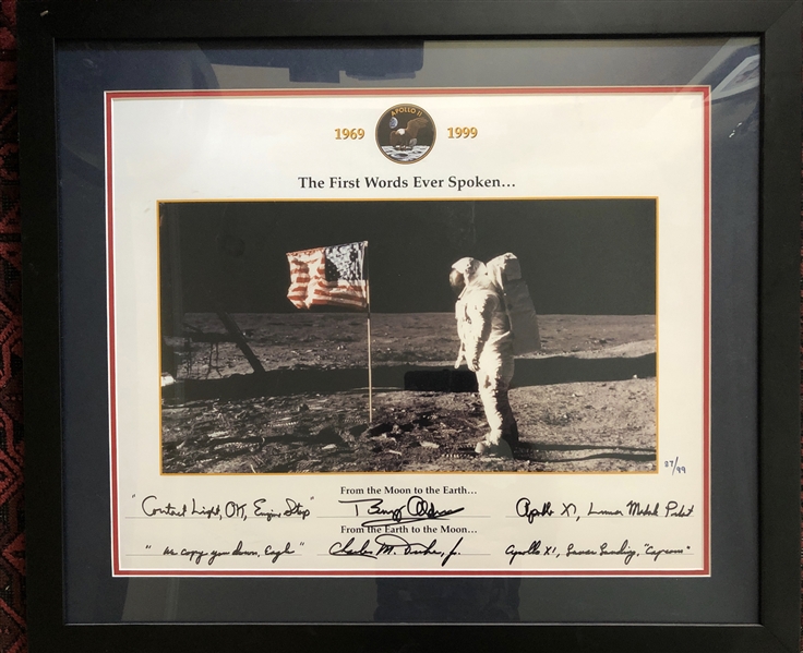 Apollo 11 "First Words Ever Spoken" Limited Edition 16" x 20" Print Signed by Buzz Aldrin & Charlie Duke (David Frohman LOA & Beckett/BAS Guaranteed)