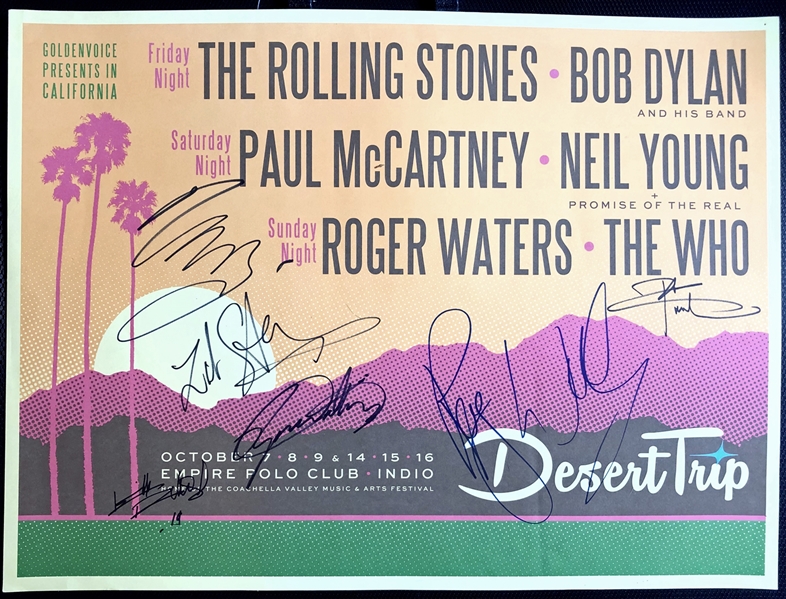 Desert Trip RARE Multi-Signed 24" x 18" Poster with Townshend, Richards, Waters, Young, etc. (Beckett/BAS Guaranteed)