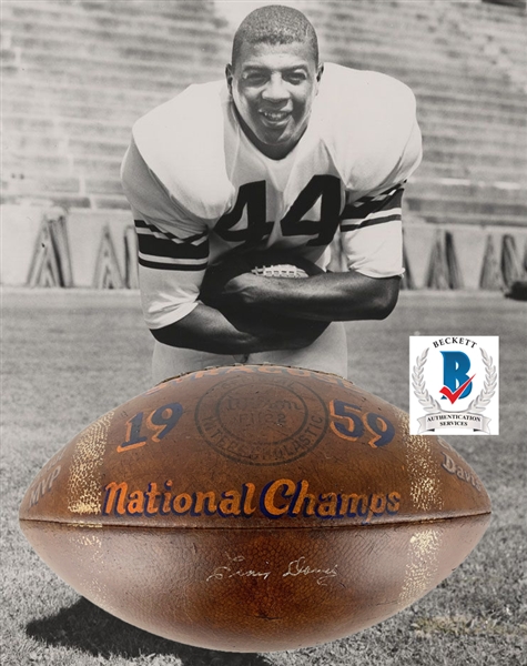 Ernie Davis Ultra Rare Single Signed Vintage Football - Sourced from Davis College Roomate, Ger Schewedes!(Beckett/BAS LOA & Davis Family LOA)