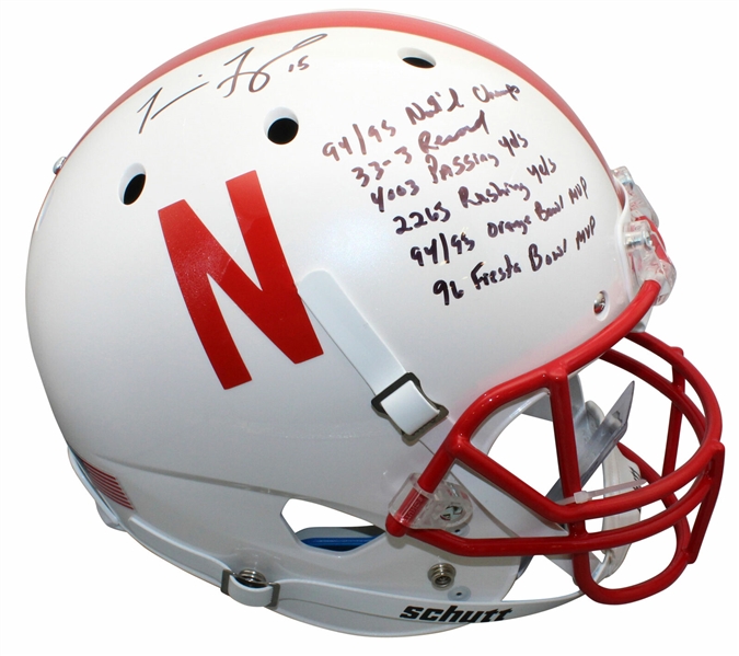 Tommie Frazier Signed Nebraska Cornhuskers Full Sized Helmet with Career Stat Inscriptions (Beckett/BAS)